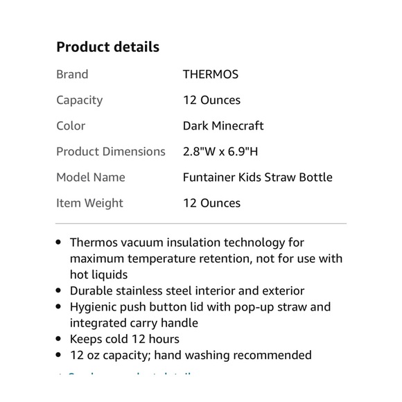 THERMOS MINECRAFT FUNTAINER 12 Ounce Stainless Steel Kids Straw Bottle - Picture 3 of 7